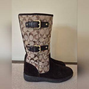 Coach Tinah Boots Womens Size 7 B  Brown Suede Canvas Fleece Lined